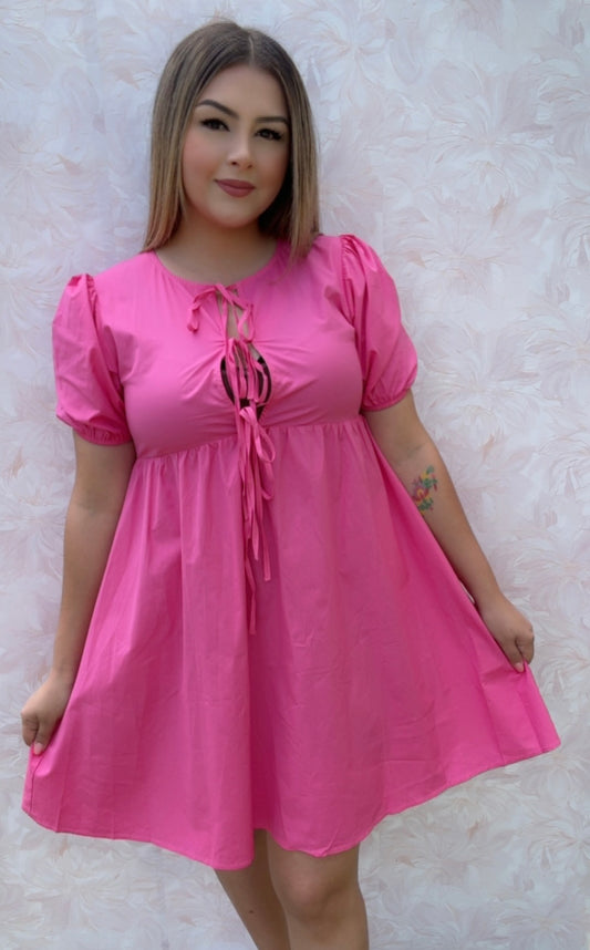 BOW PUFF SLEEVE DRESS