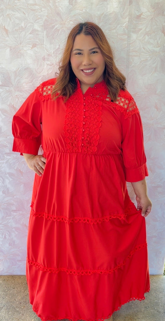 Solid Red Crochet Dress