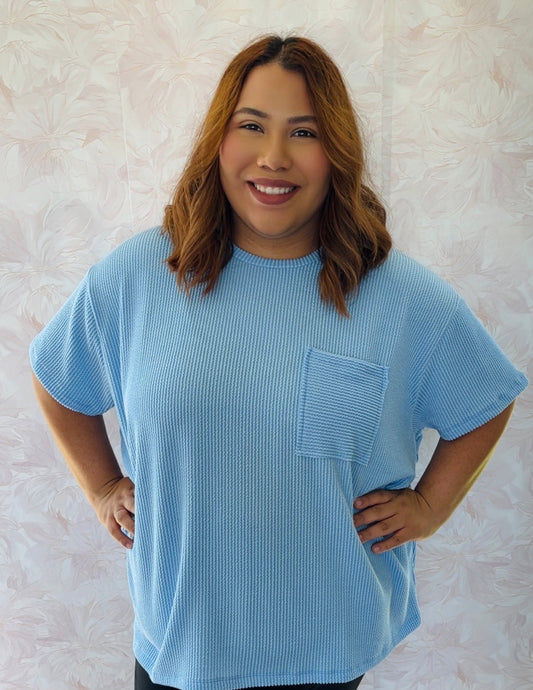 SPRING BLUE RIBBED TOP