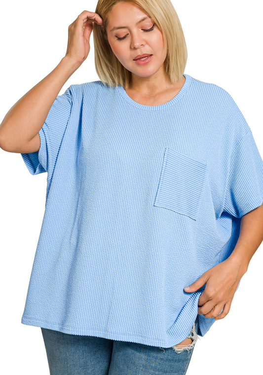 SPRING BLUE RIBBED TOP